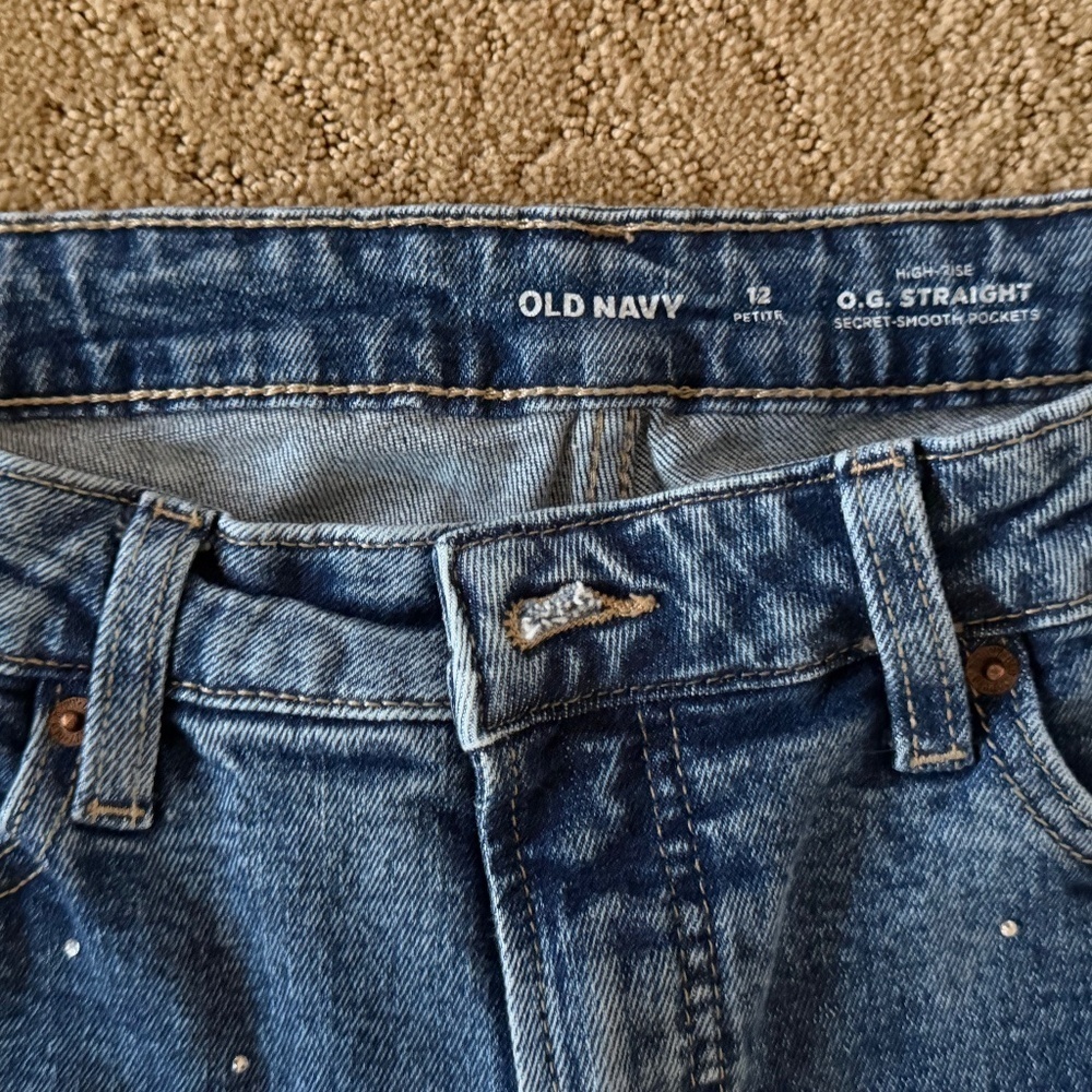 Old Navy High Waist OG Straight Rhinestone Embellished Ankle Jeans Size 12 P - Picture 4 of 9